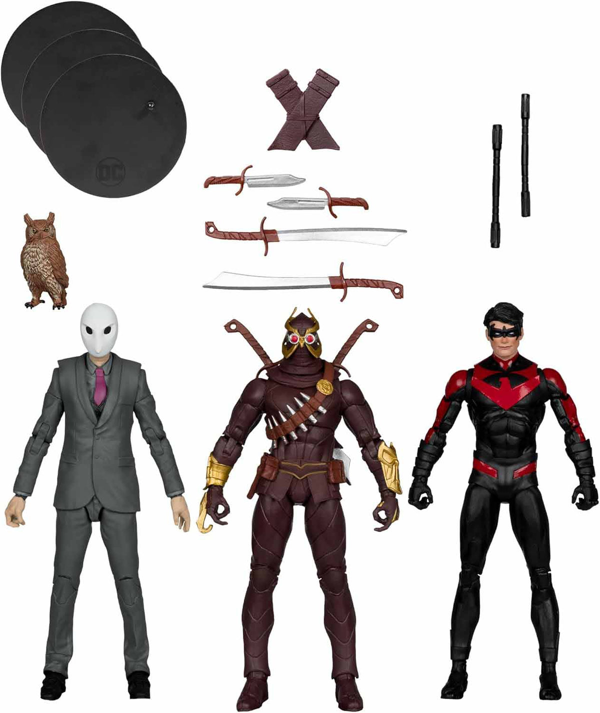 DC Multiverse Batman The Court of Owls 7 Inch Scale Action Figure 3-Pack Exclusive - Nightwing vs Talon & Owl Gold Label