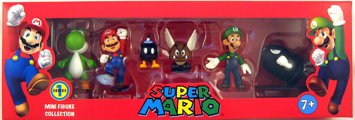 Super Mario 2 Inch Action Figure Mini Figure Collection Series 1 - 6 Figure Box Set (Yosh, Mario, Luigi, Bullet Bill, Paragoomba & Bob-Omb)