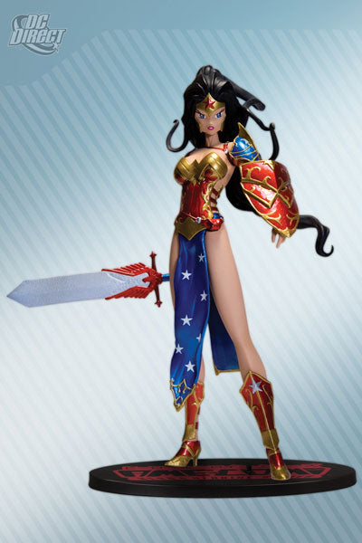 Ame-Comi 9 Inch PVC Statue Heroine Series - Wonder Woman Repaint (Blue & Red Sword) (Damaged Packaging)