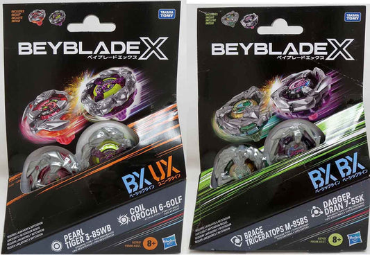 Beyblade X Booster Pack 2-Pack - Set of 2 Pearl Tiger & Coil Orochi Brace Triceratops & Dagger Dran F9586AS08