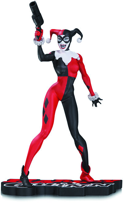 DC Collectible 6 Inch Statue Figure Red White & Black Series - Harley Quinn By Jim Lee (Previously Opened Sub-Standard Packaging)