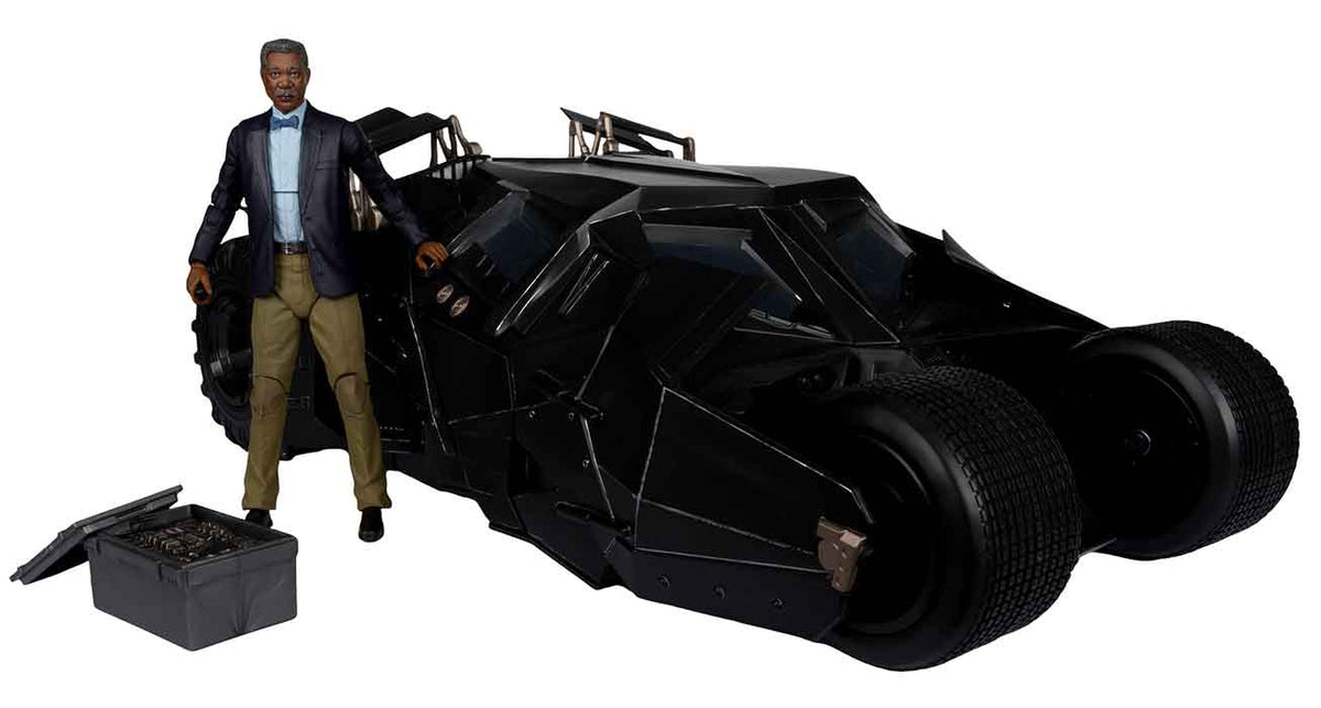 DC Multiverse Batman The Dark Knight 7 Inch Scale Vehicle Figure Exclusive - Lucius Fox & Tumbler Gold Label (Sub-Standard Packaging)