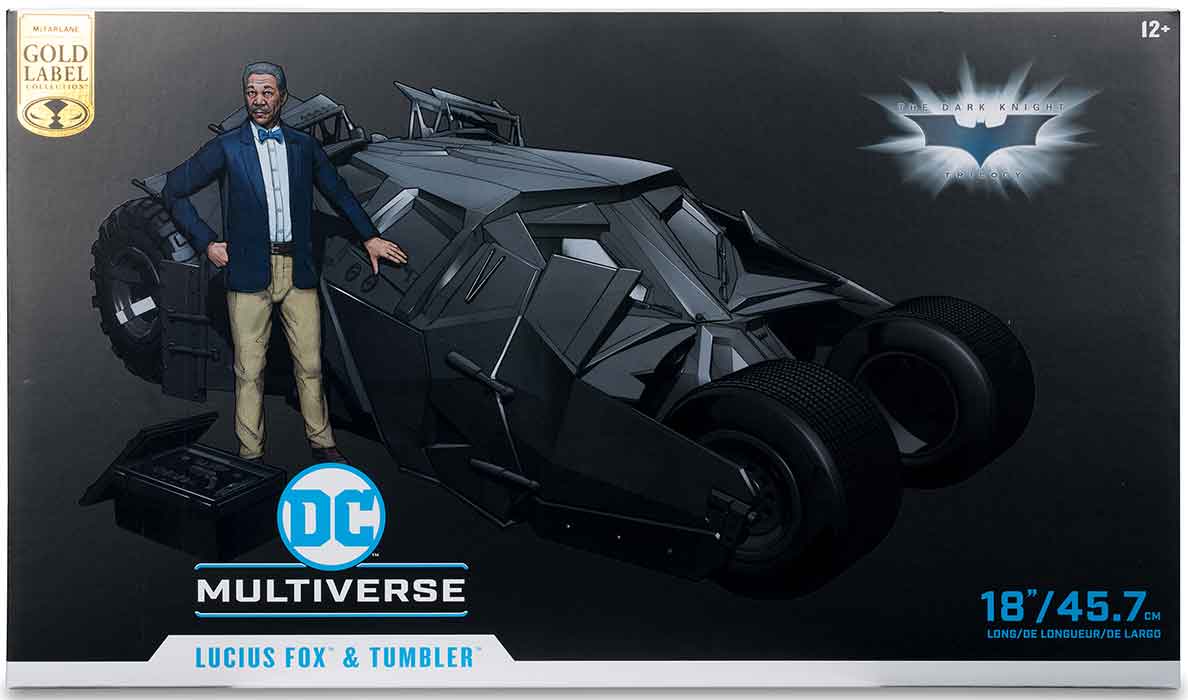 DC Multiverse Batman The Dark Knight 7 Inch Scale Vehicle Figure Exclusive - Lucius Fox & Tumbler Gold Label (Sub-Standard Packaging)