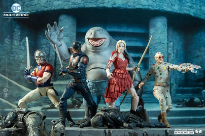 DC Multiverse Suicide Squad 7 Inch Action Figure BAF King Shark - Set of 4 (Harley - Peacemaker - Polka - Bloodsport) (Sub-Standard Packaging)