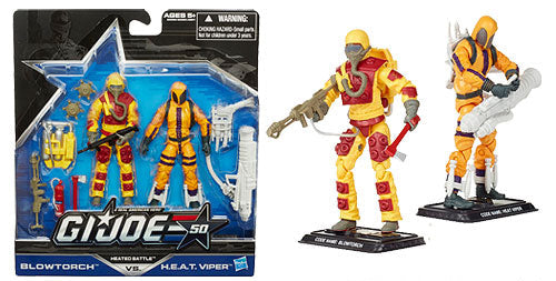 G.I. Joe 50th Anniversary 3.75 Inch Action Figure 2-Pack Wave 1 - Heated Battle (Blowtorch vs. H.E.A.T. Viper) (Non Mint Packaging)