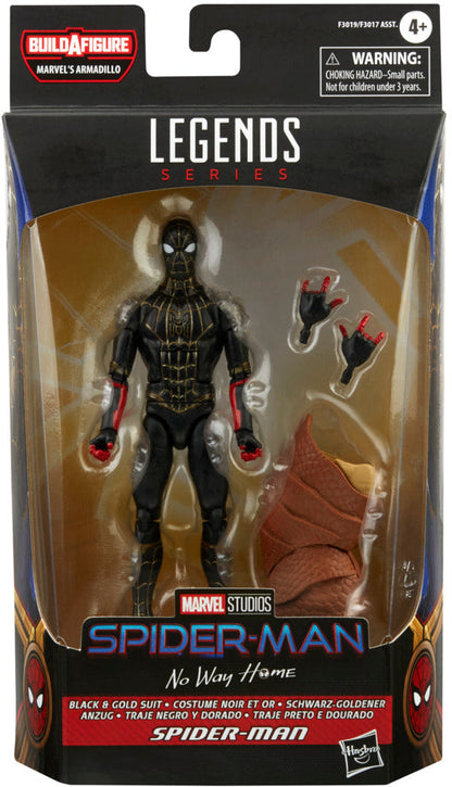 Marvel Legends Spider-Man No Way Home 6 Inch Action Figure BAF Armadillo - Black & Gold Suit Spider-Man (Sub-Standard Packaging)