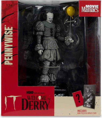 Movie Maniacs IT Welcome to Derry 6 Inch Static Figure - Pennywise Black and White