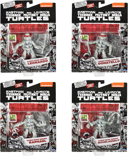 Teenage Mutant Ninja Turtles 4 Inch Action Figure 4-Pack Box Set - Ninja Turtles Black and White Comic Book Figures with Comic Book