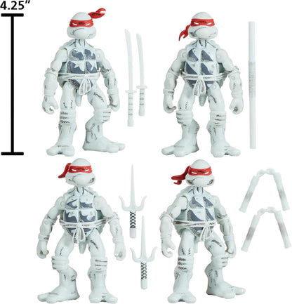 Teenage Mutant Ninja Turtles 4 Inch Action Figure 4-Pack Box Set - Ninja Turtles Black and White Comic Book Figures with Comic Book